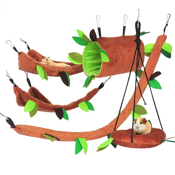 5-Piece Plush Hammock Swing Set: The Perfect Bed & Tunnel for Your Hamster or Guinea Pig