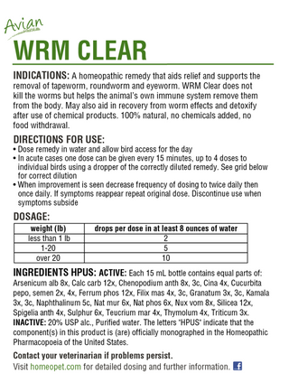 Avian WRM Clear: Promotes A Healthy Digestive Tract