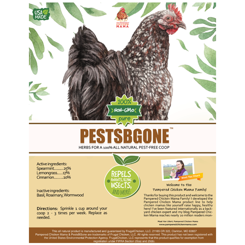 Pampered Chicken Mama PestsBGone Coop Herbs label