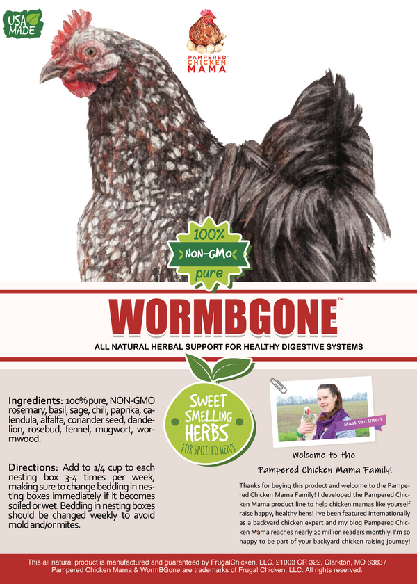 WormBGone Nesting Herbs For Pet Chickens label